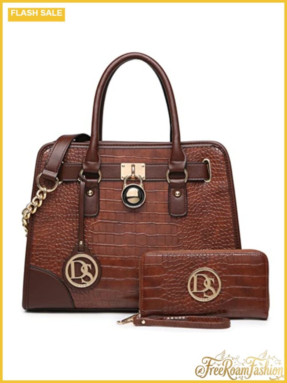 Vegan Leather Satchel Handbag Set 2pcs Top Handle Shoulder Bag Work Purse